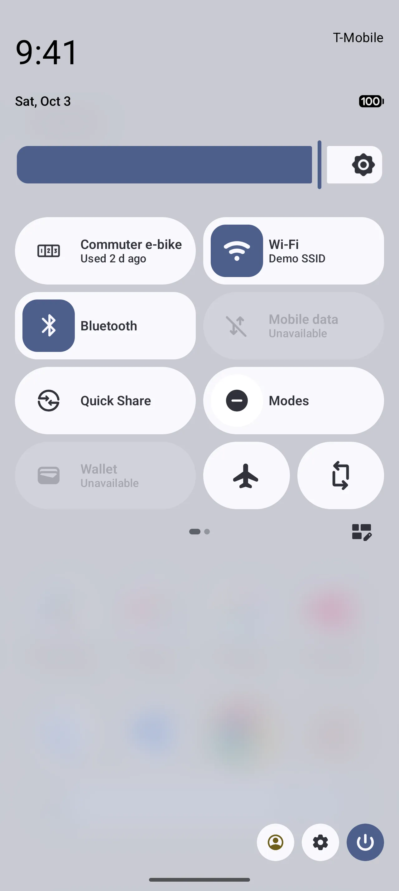 Quick Settings with the GearKit tile set to Commuter e-bike, subtitle Used 2 d ago.